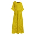 thumbnail image 4 of Femmes Robe à Pois Imprimé Vêtements d'Été Robe Courte Manches Courtes Plage Robe à Col Rond, Jaune, XL, 4 of 4