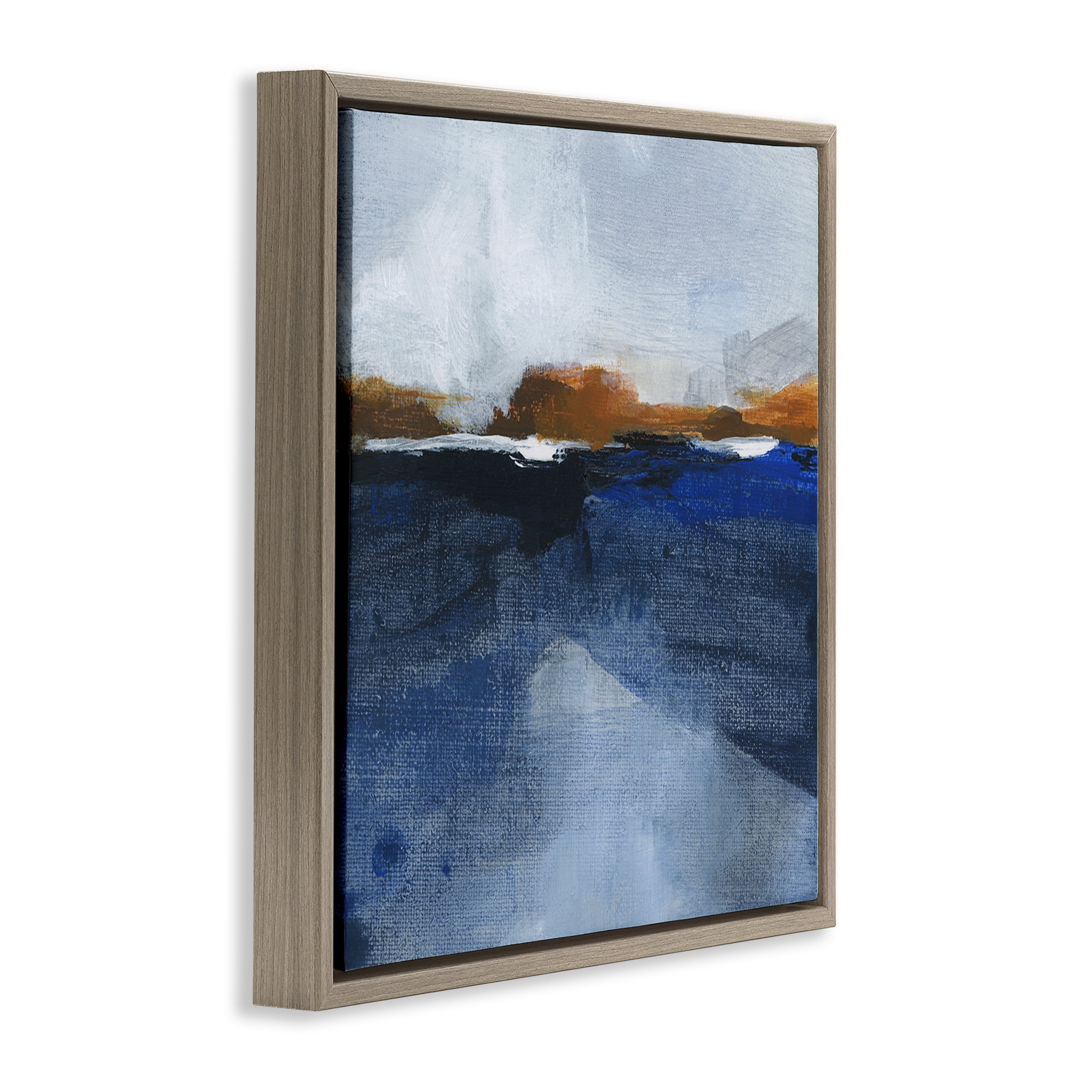 Stupell Industries Ocean Cliffs Impression Abstract Painting Brown Floater Framed Canvas Art Print Wall Art, 18 x 18