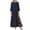 Navy, variant on Ichuanyi Woman Dress clearance Women Casual Patchwork 3/4 Sleeves O-Neck Button High Low Hem Plus Size Dress