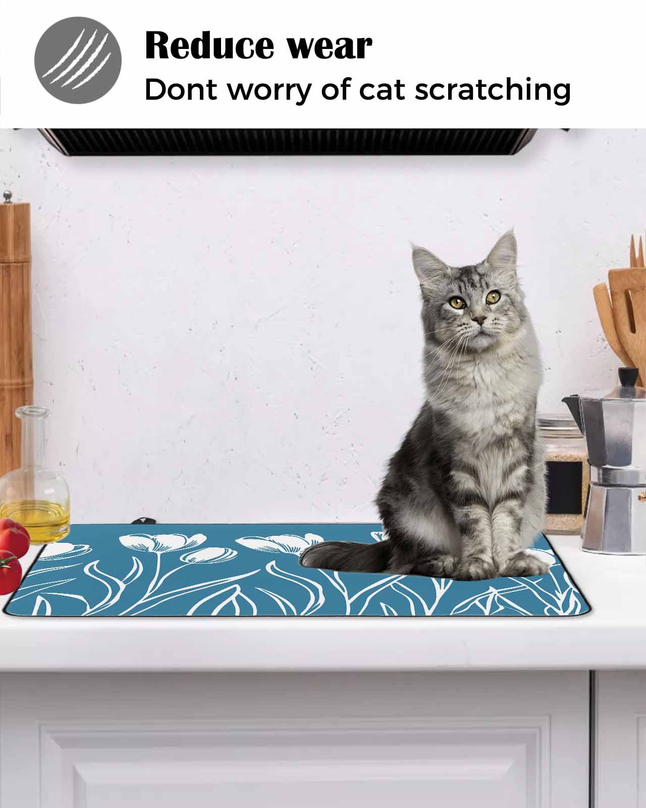 nqOlkjepod Large Induction Cooktop Protector Mat 24"x21", Blue Floral Stove Top Covers for Electric Stove, Country Plant Leaf Botanical Tulip Flower Stove Burner Cover Mats, Glass Top Stove Cover