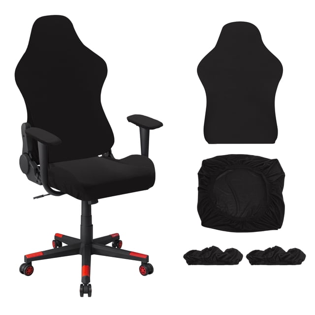 Fundas para sillas de juego, fundas elásticas para sillas de oficina y computadora con fundas para reposabrazos, protector de asiento elástico para sillas de juego de oficina reclinables, negro