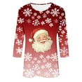 thumbnail image 4 of Oplxuo Women Christmas Shirts 3/4 Length Sleeves Crewneck Top Christmas Graphic Printed Tshirts Holiday Blouses, 4 of 5