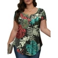 thumbnail image 3 of Fancyglim Women Short Sleeve Tops V Neck Henley Tunic Shirt Blouse Black 2XL, 3 of 6