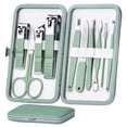 thumbnail image 1 of HANTEKAS Set de manicura 10 en 1 de acero inoxidable, cortaúñas, tijeras, kit de herramientas de pedicura, kit de aseo de viaje portátil para hombres y mujeres con estuche de cuero (verde jade), 1 of 5