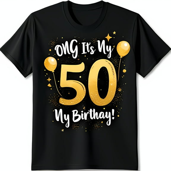 Sparkly Gold It's My 50th Birthday Graphic Black T-Shirt for Celebrations