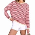 thumbnail image 1 of Suéteres de Mujer de Larga, Cuello Redondo, Rayas de Colores, Suéteres Casuales de Punto Rojo M, 1 of 9