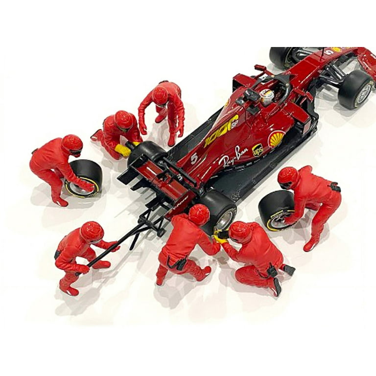 Formula One F1 Pit Crew 7 Figurine Set Team Red for 1/18 Scale Models by  American Diorama