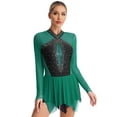 thumbnail image 1 of Yartina Robe de Patinage Artistique pour Femmes Costume de Patinage Artistique Manches Longues Strass Danse Lyrique Moderne Robes Vert Foncé m, 1 of 6