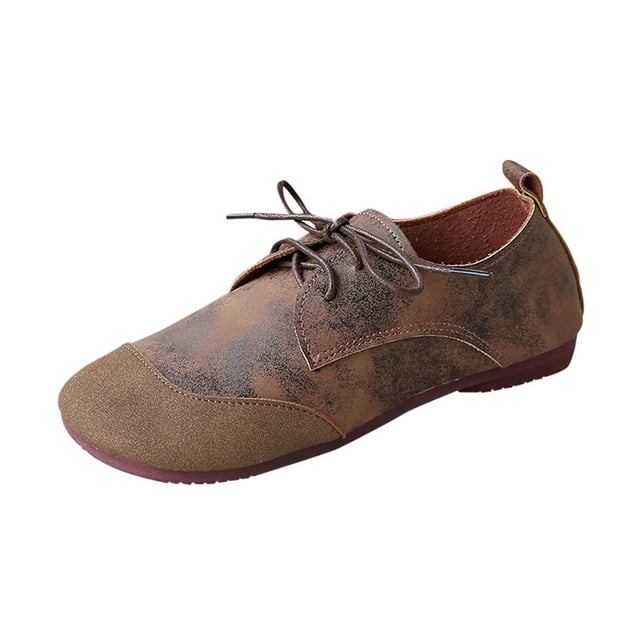 Wdhugt Mocassins à Lacets en Pu Brun pour Femmes, Décontractés, Plats, Semelle Souple, Bout Rond, à Nouer à l'Avant, Taille Eu 42 Us 9