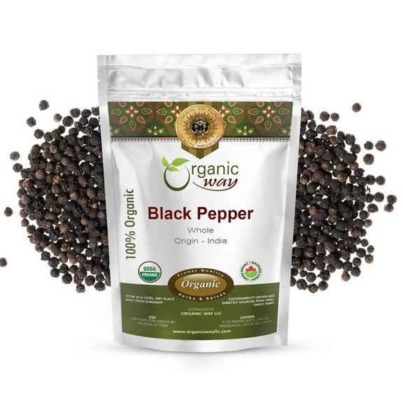 Organic Way Whole Black Pepper (Black Tellicherry Peppercorn) - Grinder Refill | Adds Flavour | Organic & Kosher Certified | Non GMO & Gluten Free | USDA Certified | Origin - India (1/2 LBS / 8 Oz)