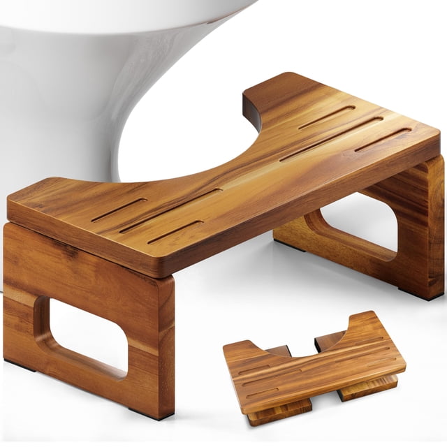 Taburete de inodoro BLUEWEST plegable de madera de acacia de 18 cm para orinal