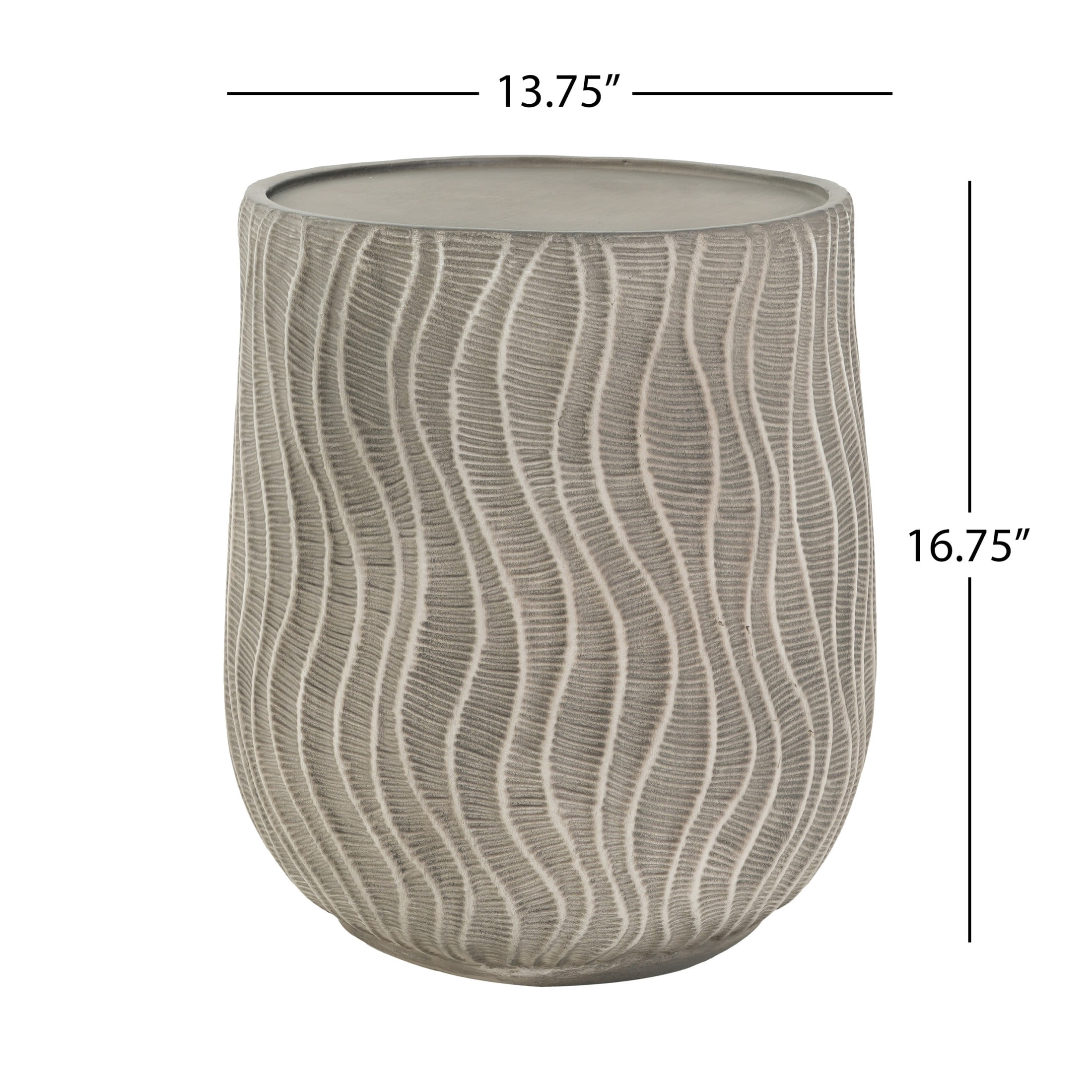 Christopher Knight Home Modern Round Drum Side Table with Wavy Design, Lightweight Concrete, Gray