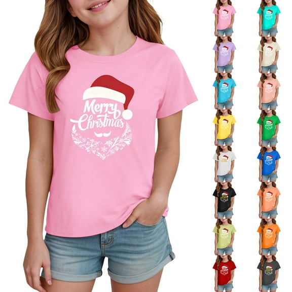 Ulanda Toddler Boys Girls Christmas Shirt Kids Xmas Tshirt Cotton Short Sleeve Tee Top 2-7 Years (Red, 9-10Years)