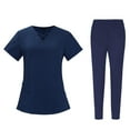 thumbnail image 2 of Conjuntos de uniformes de enfermería para mujeres, uniformes de SPA, cintura elástica, manga corta, transpirable, uniforme de trabajo sencillo, ropa , marino S Salvador Dali Exfoliante de enfermería, 2 of 10