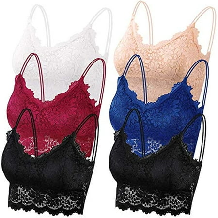 

6 Pack Women Lace Bras Top Comfortable Bralette Solid Color Sexy Underwear Vest Female Hollow Out Wireless Lingerie Seamless Bra