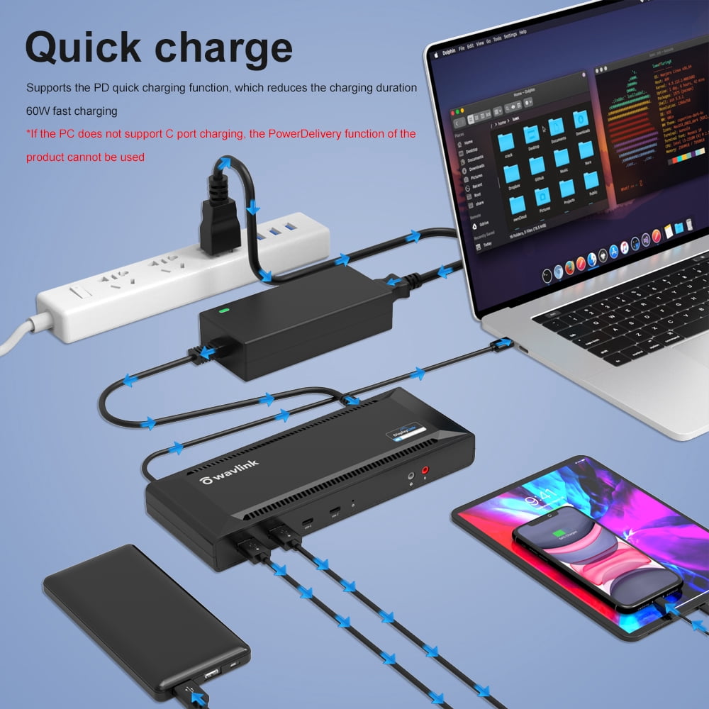 WAVLINK USB C Docking Station Dual 4K Display with 60W Charging/PD forNew MacBook Neo Windows Mac OS, 5K@60Hz/4K@60Hz (HDMI and DP, Gigabit Ethernet, Type C, USB 3.0)