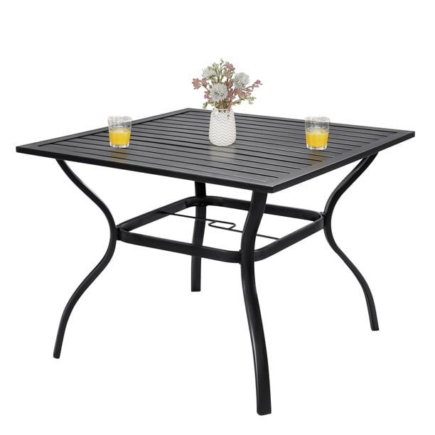 31.5" Backyard Square Table Tempered Glass Top Steel Frame w/ 2.0‘’Umbrella Hole 
