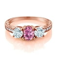 thumbnail image 2 of Gem Stone King 18K Rose Gold Plated Silver 3-Stone Ring Oval Pink Moissanite and Aquamarine Sky Blue (2.02 Cttw, Size 5), 2 of 4