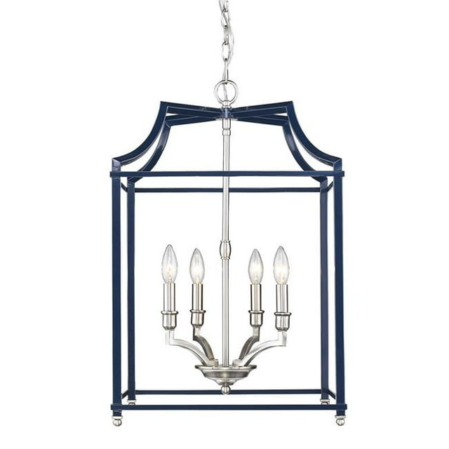 Golden Lighting 8401-4P PW-NVY 4 Light Pendant, Pewter & Navy