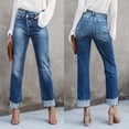thumbnail image 2 of Qingpeng Womens Jeans Fashion High Waisted Corssover Boyfriend Jeans Distressed Design Cuffed Hem Stretchy Denim Pants, 2 of 8