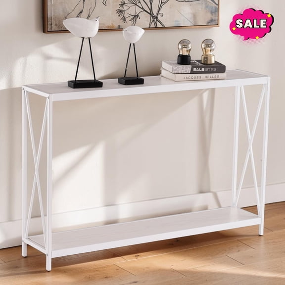 GZXS 2 Tier Console Table for Entryway, 43.3" Behind Couch Table with Storage Shelf, Sofa Table with Metal Frame for Hallway, Foyer, Living Room, Oak