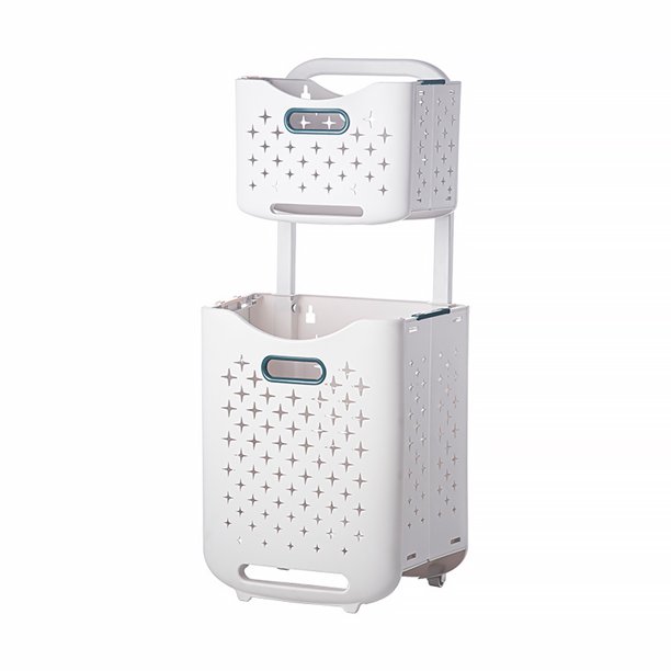 Organizador Lavandería Cesta Ropa 2 Capas Con Ruedas para Baño