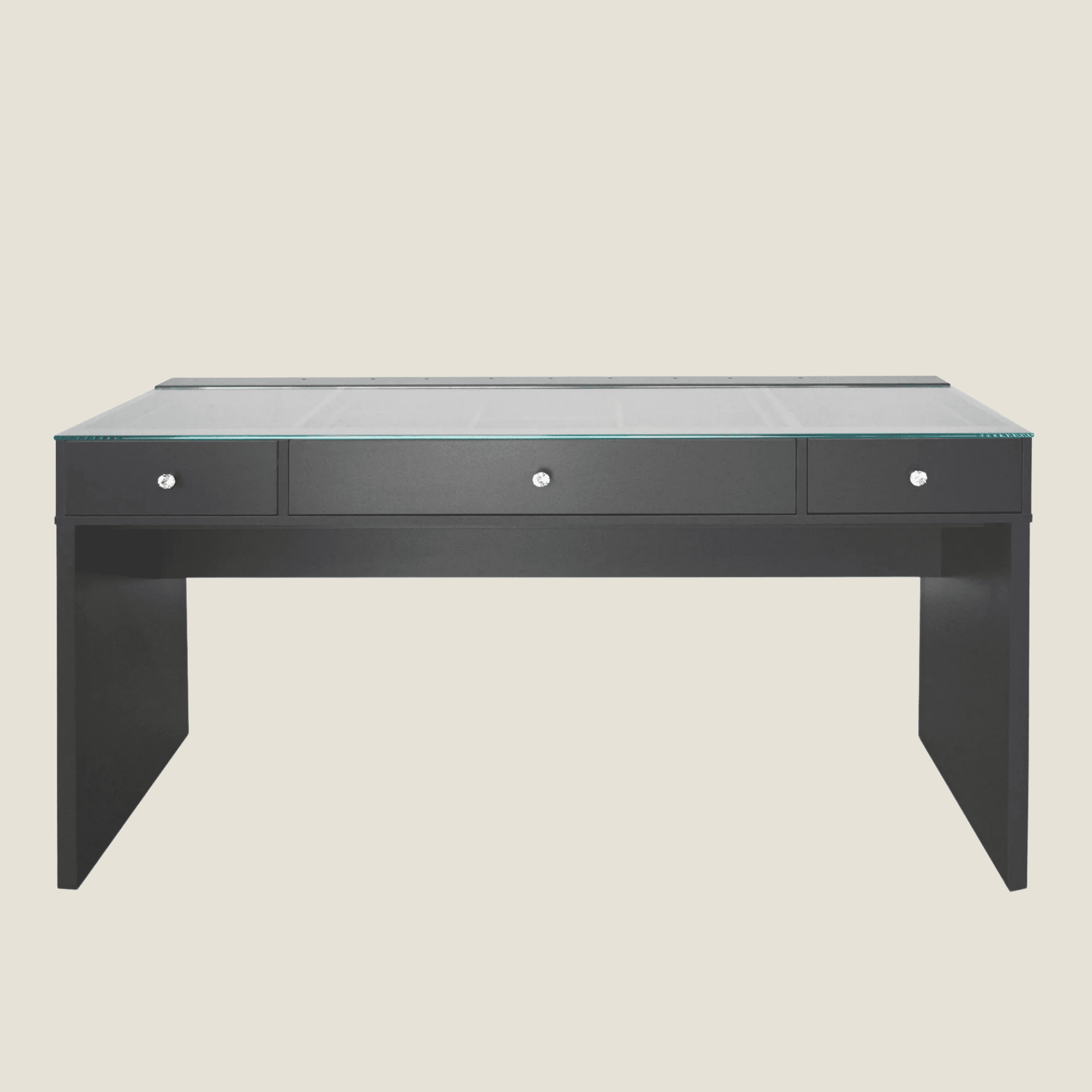 Impressions Vanity Slay Station Naomi Vanity Table with 3 Drawer and Glass Table Top (Charcoal)