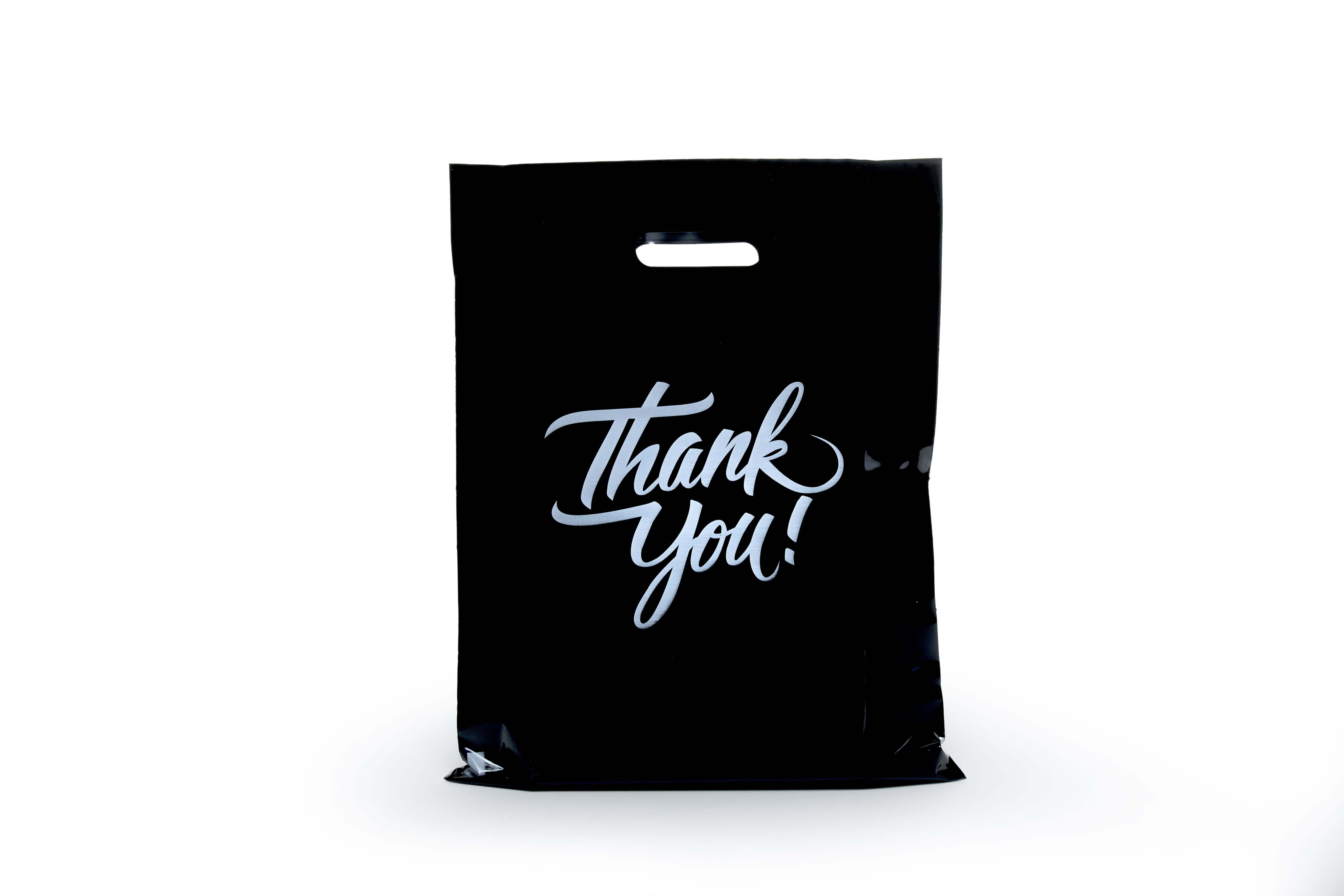 InfinitePack 100 Pieces Thank You Merchandise Bags, Die Cut Handles
