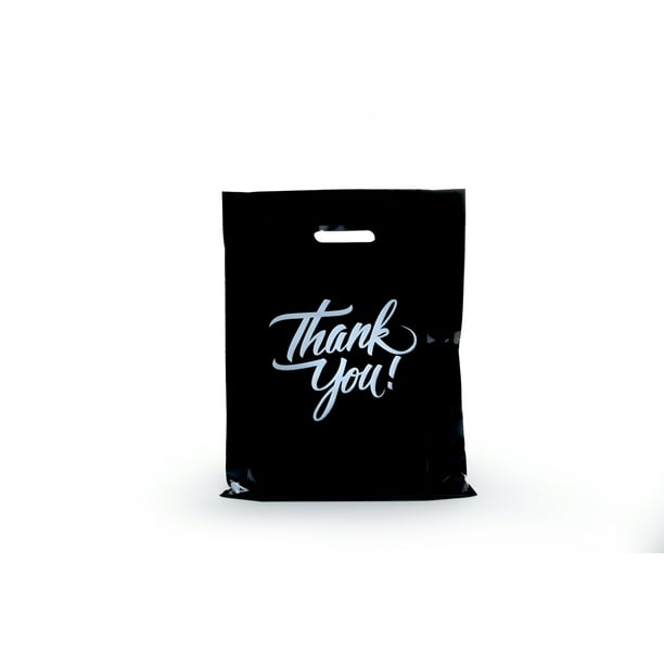 InfinitePack 100 Pieces Thank You Merchandise Bags, Die Cut Handles