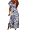 thumbnail image 2 of SMihono Robes Bohèmes d'Été pour Femmes Grande Taille à Col Rond à Manches Courtes Imprimé Quotidien Décontracté Vintage Robe Maxi Bohème, 2 of 5