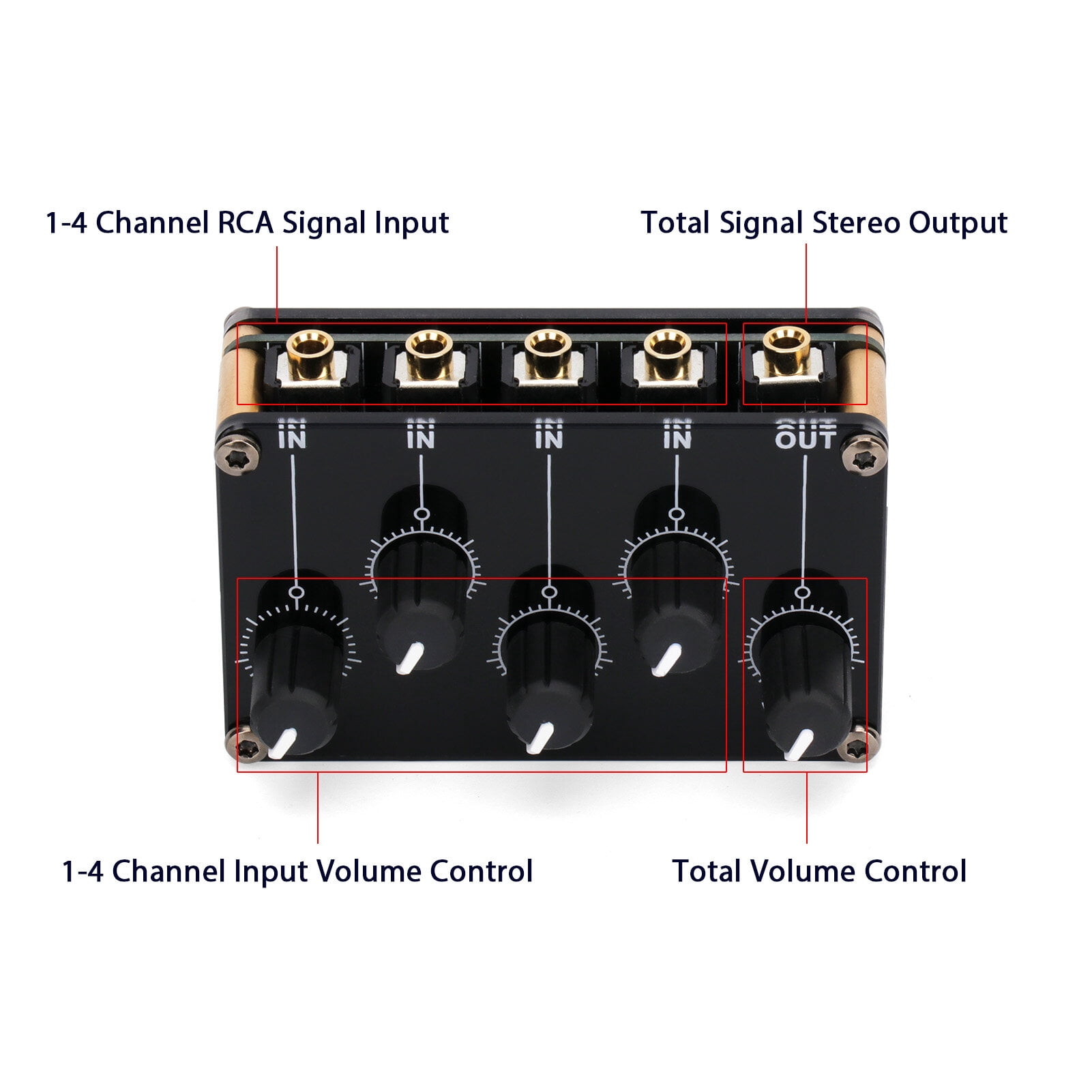 Gecheer 4-in-1-out Passive Mixer Module  Stereo 4-Channel Passive Mixer Audio Mixer 4 Audio Input to 1 Output Ultra Compact Low Noise for Recording Studio Console Stage Small  or Bar
