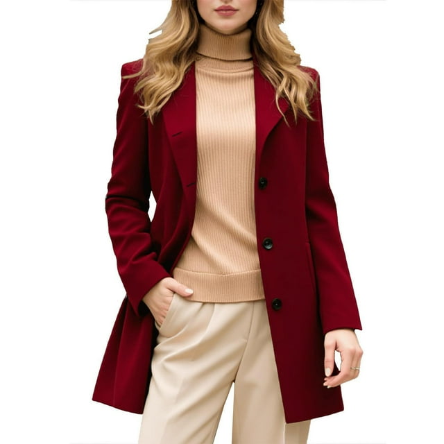 Lovzfmll Veste Décontractée pour Femme, Col Rabattu avec Poches à Boutons, Manteau Bordeaux, L
