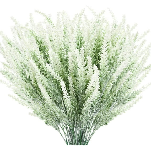 Morttic 8 Bundles Artificial Lavender Fake Flowers, Outdoor UV Resistant Faux Plants Plastic Greenery for Wedding Bouquets, Farmhouse Outside Patio Home Decor (White)
