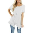 thumbnail image 3 of CHGBMOK Plus Size Womens Tops Women's Fashion Casual Irregular Ruffle Round Neck Short Sleeve Tops Summer Beach Tops on Clearance, 3 of 8