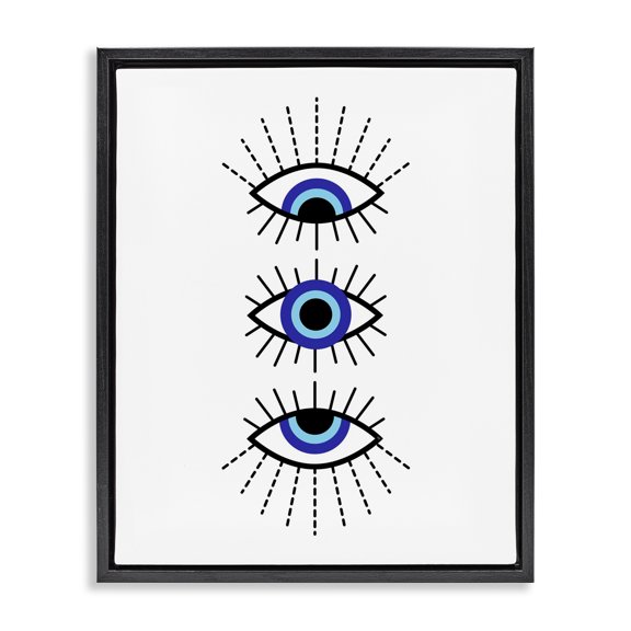 Stupell Industries Eclectic Three Evil Eyes Pattern Black Floating Frame Canvas Art, 17 x 21, by Martina Pavlova