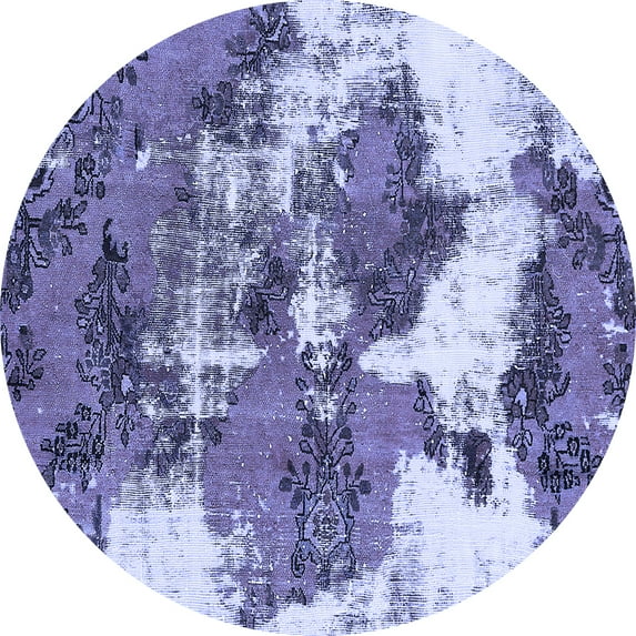 Ahgly Company Machine Washable Indoor Round Abstract Blue Modern Area Rugs, 4' Round