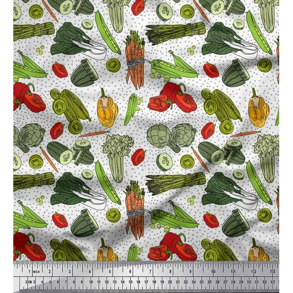 Soimoi Poly Georgette Fabric Dot & Mix Vegetable Print Fabric by the Yard 42 Inch Wide