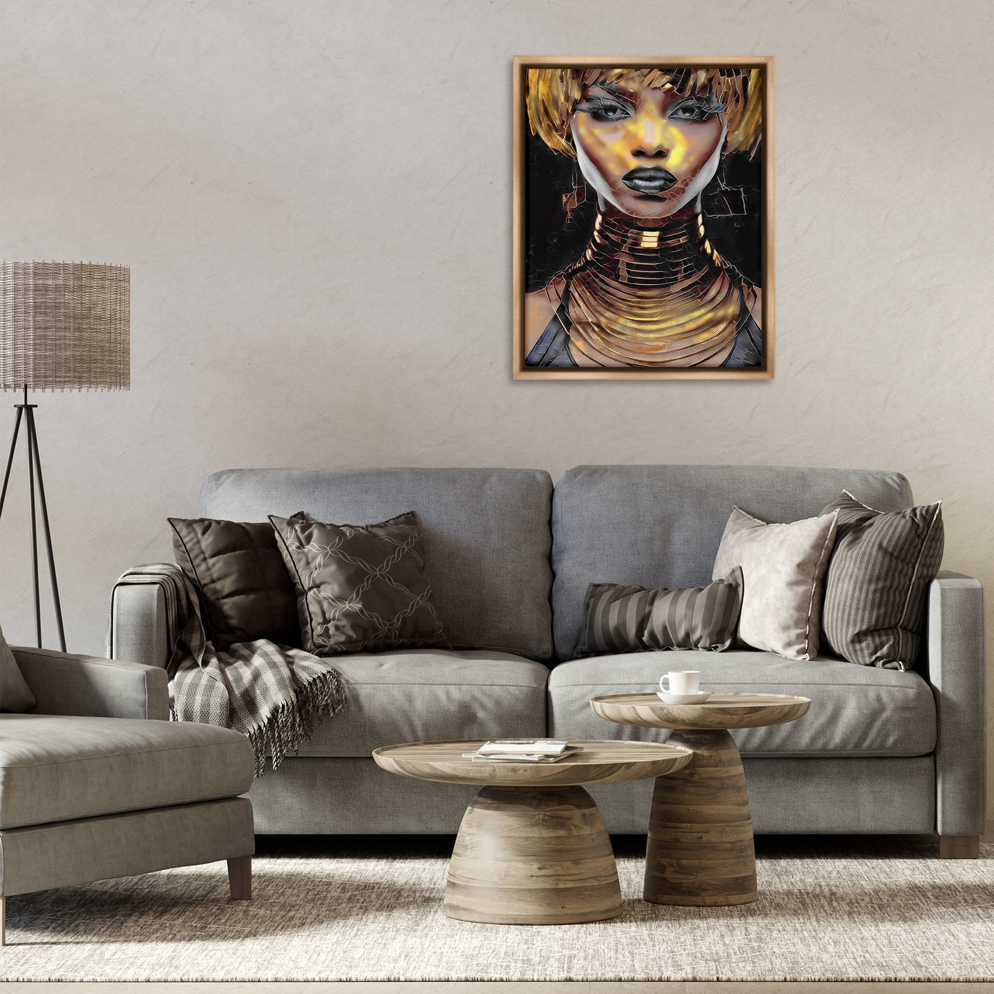 Stupell Industries Intense Glam Woman Portrait People Painting Brown Floater Framed Canvas Art Print Wall Art, 25 x 31