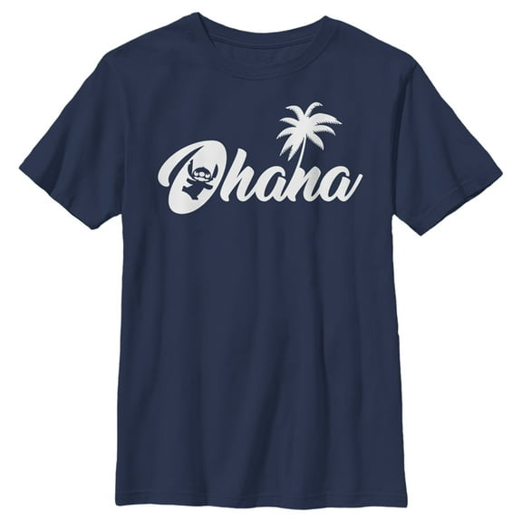 Boy's Lilo & Stitch Ohana Silhouette  Graphic Tee Navy Blue Large
