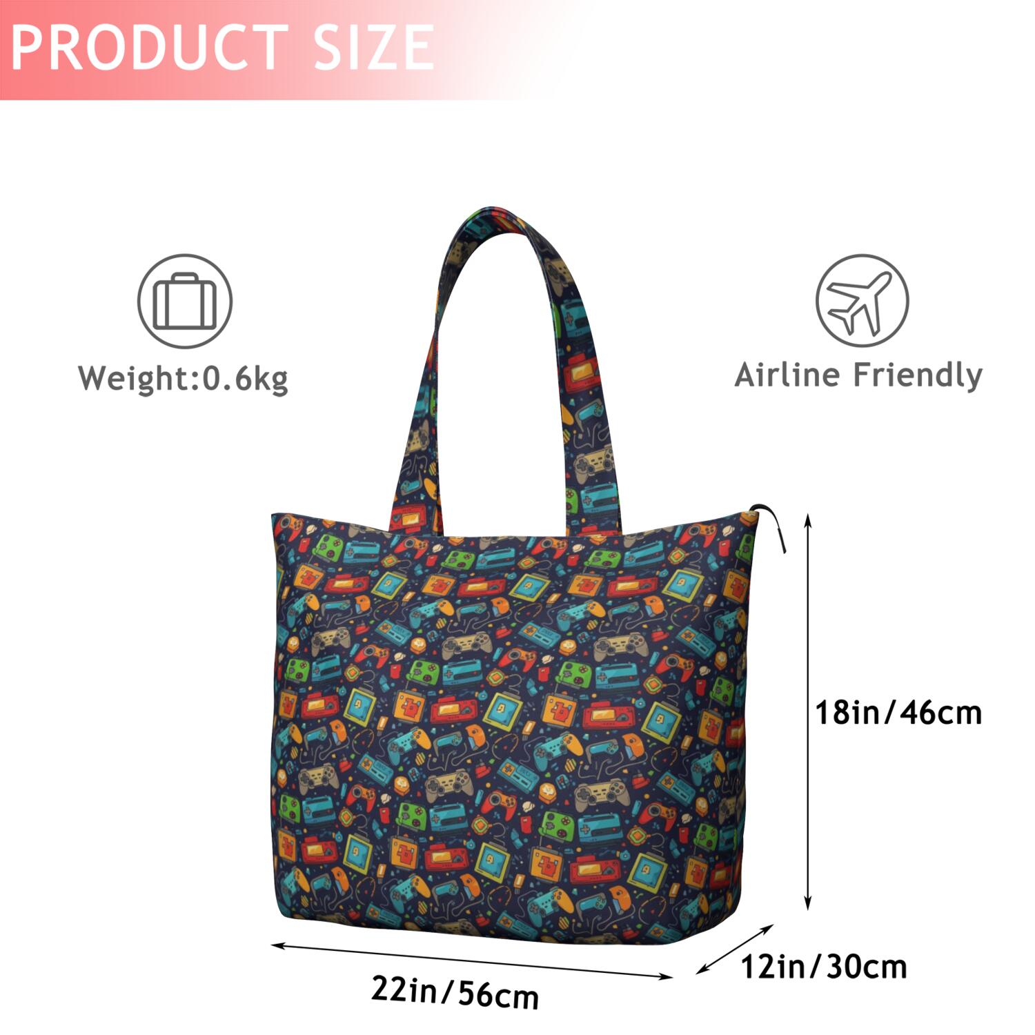 Colorful Games Retro Black Pattern Travel Tote Bags for Women Carry On,Large Weekender Bags for Women Travel,Multi Functional Duffle Bag for Work,Shopping,Sports