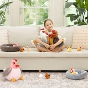 MaoGoLan 8Pcs Chicken Stuffed Animals with 3 Babies Chickens, 3 Eggs, 1 Nest House Hen Plush Set Farm Plush Toy
