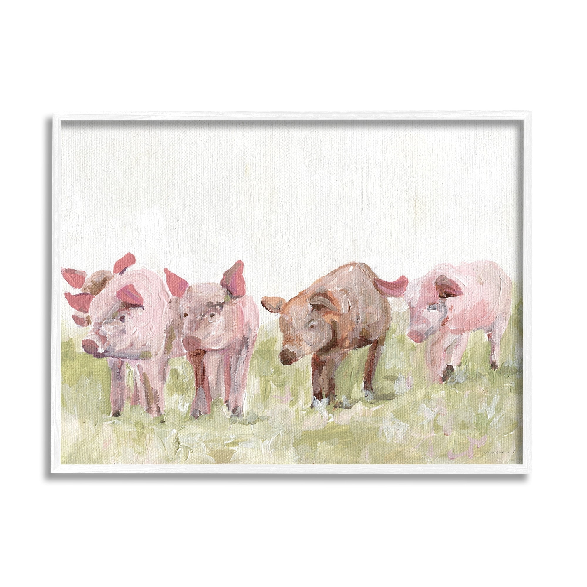 Stupell Industries Pink Baby Pigs Grazing Farm Grassland Pasture Painting White Framed Art Print Wall Art, Design by Kamdon Kreations