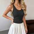 thumbnail image 2 of Womens Sleeveless Tank Top form Fitting Spaghetti Strap Crew Neck Ribbed Knit Basic Cami Shirts with Chest Padded Black, 2 of 5