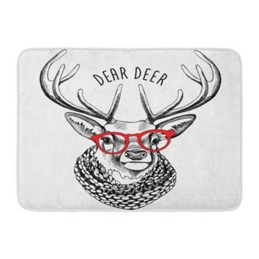 GODPOK Animal Black Reindeer Deer Portrait in Glasses Red Accessory Antler Rug Doormat Bath Mat 23.6x15.7 inch