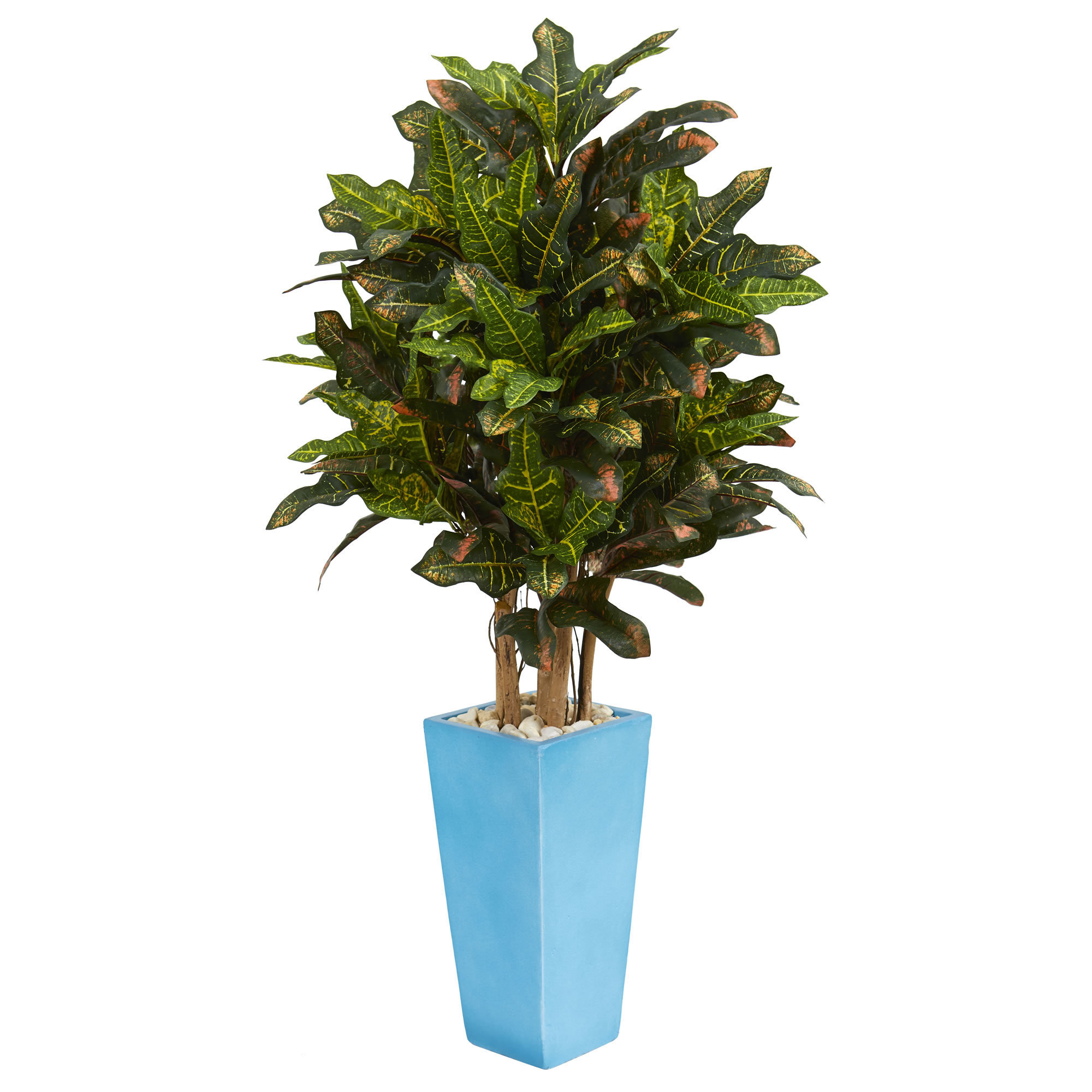 Nearly Natural 4' Croton Artificial Plant in Turquoise Planter