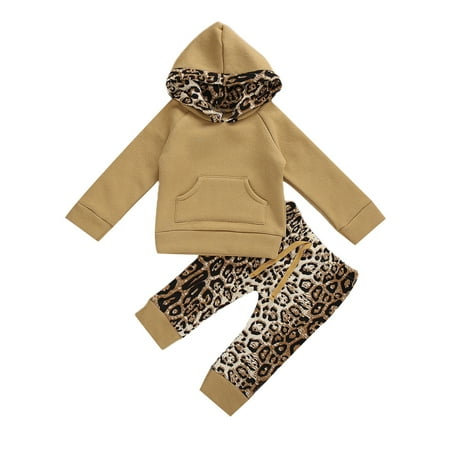 

Springcmy Baby Girls Boys Outfit Set Long Sleeve Leopard Hoodie Pants Set