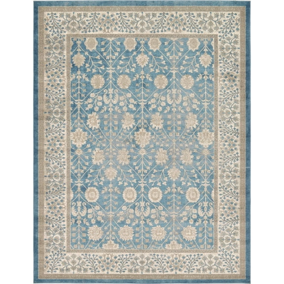 Unique Loom Gneis Salzburg Rug Light Blue/Gray 9' x 12' 2" Rectangle Floral Traditional Perfect For Living Room Bed Room Dining Room Office