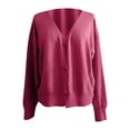 thumbnail image 4 of Pink Cardigan for Women New Fashion Women's Button Solid Knit Sweater Cardigan Long Sleeved Jacket(Hot Pink S), 4 of 4
