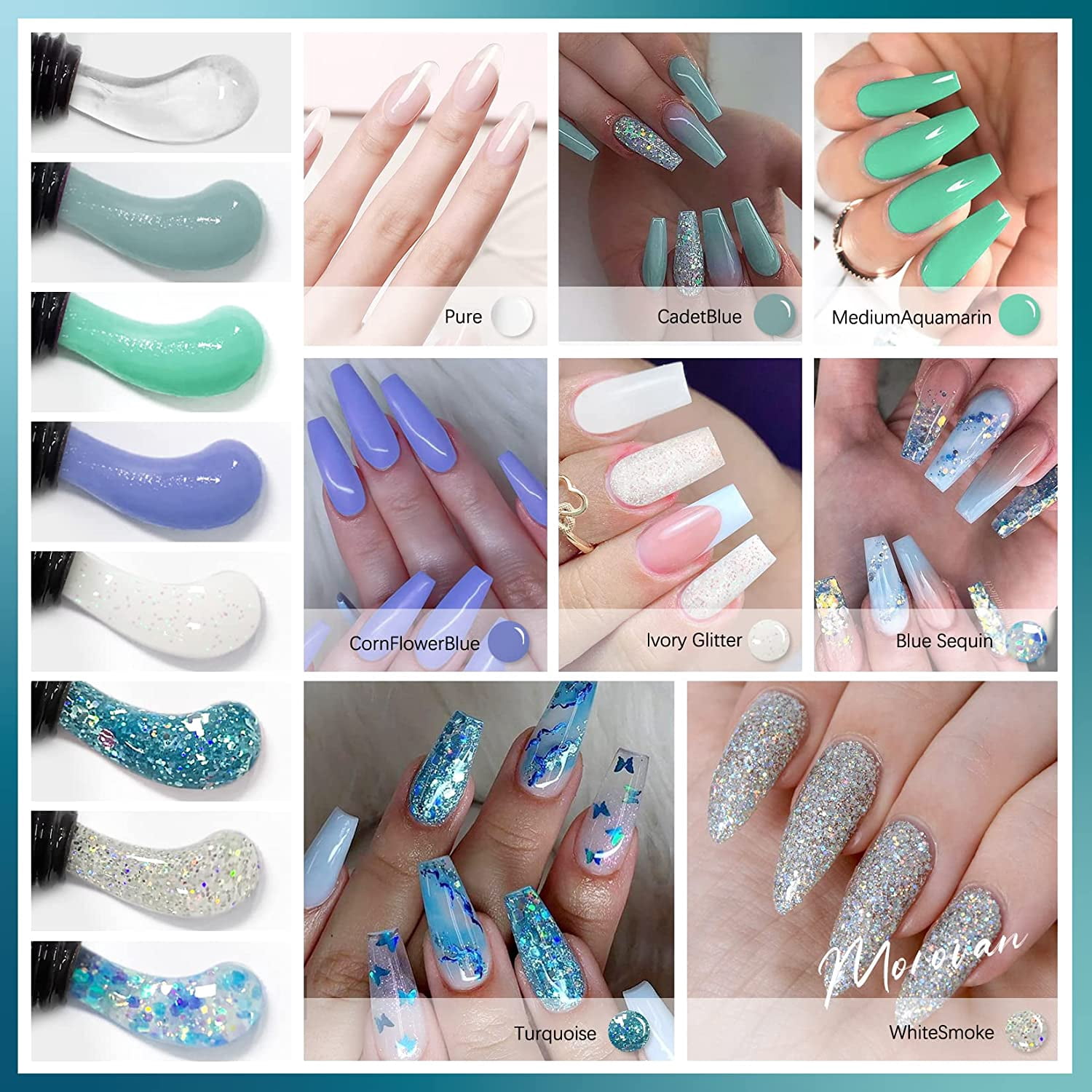 Morovan Poly Gel Kits - Nail Extension Gel Kit with 48W LED Nail Lamp 8 Pcs 0.5oz with Slip Solution Nail Primer Poly Gel