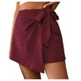 thumbnail image 1 of Pantalons Décontractés pour Femmes Jupe-Short Texturée Couleur Unie Respirant Décontracté Quotidien Pantalons Amples Femmes Rouge G, 1 of 4